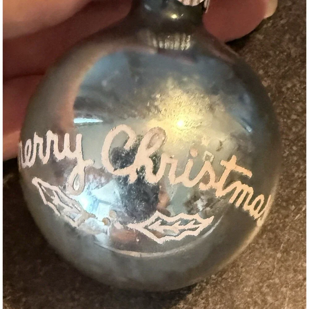 VTG 50s Shiny Brite Stenciled Merry Christmas Mercury Glass Ornament MCM Holiday